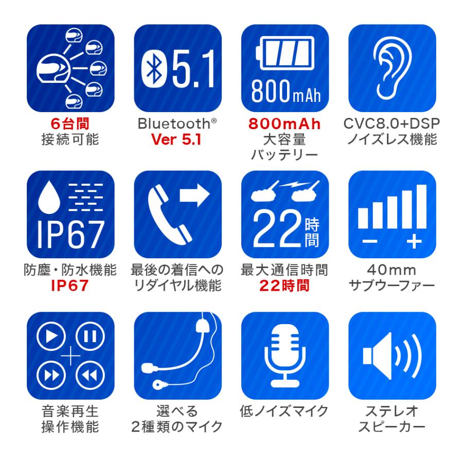バイク インカム 6台セット イヤホンマイク 最大6人接続 1200m通信