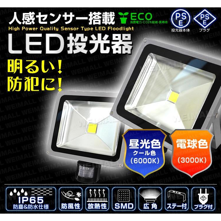 投光器 led 屋外 50W 500W相当 人感センサー スイッチ付 作業灯 防犯 広角 防水 3mコード付 昼光色 おすすめ 外灯｜tantobazarshop｜02