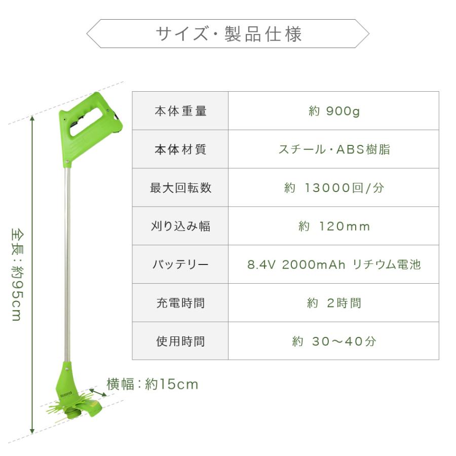 草刈機 充電式 コードレス ナイロン 女性 軽い 家庭用 簡単 軽量 刈払機 芝刈り機 替刃 スチール刃 ナイロン刃 金属刃 ゴーグル付 便利｜tantobazarshop｜12