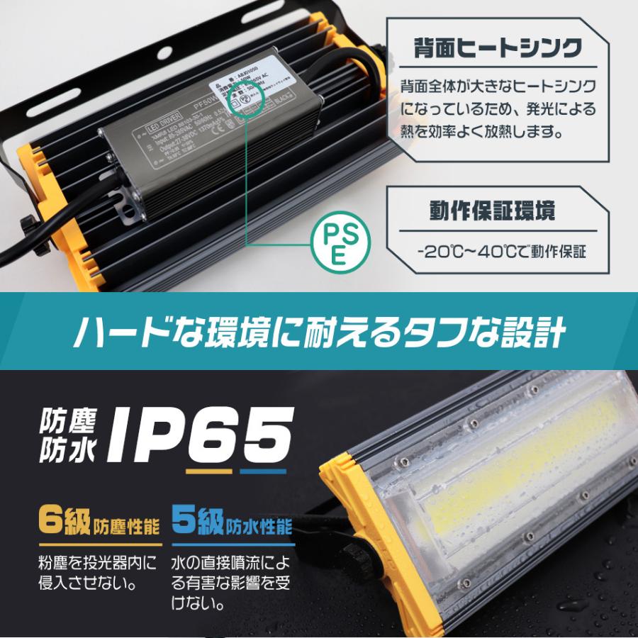 LED投光器 50W 薄型 COBチップ搭載 LED 投光器 昼光色 ledライト 作業灯 ワークライト サーチライト 4000LM 壁掛け 防水 外灯｜tantobazarshop｜03