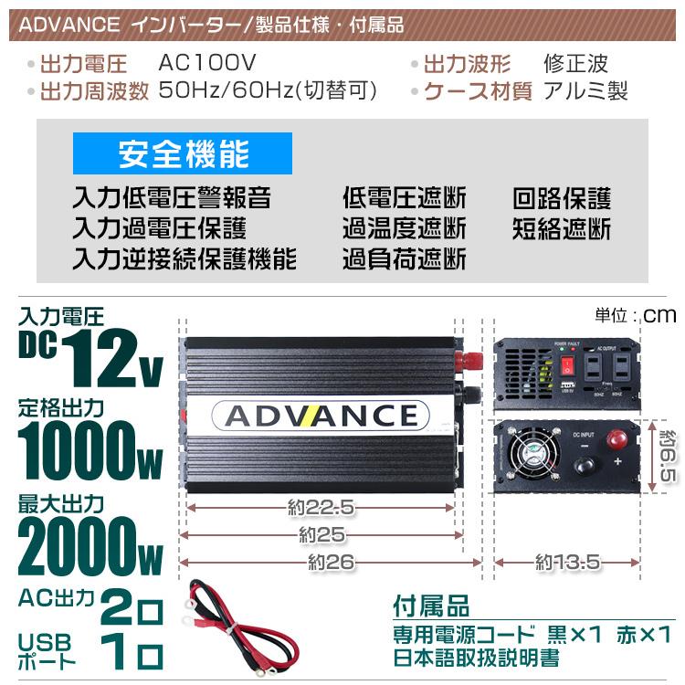 インバーター Dc12v Ac100v 定格1000w 修正波 疑似正弦波 矩形波 最大00w 50hz 60hz切替可 C03a Tantobazarshop 通販 Yahoo ショッピング