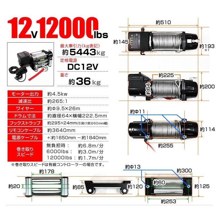 WEIMALL 電動ウインチ 電動ホイスト 5444kg 12000LBS DC12V 電動