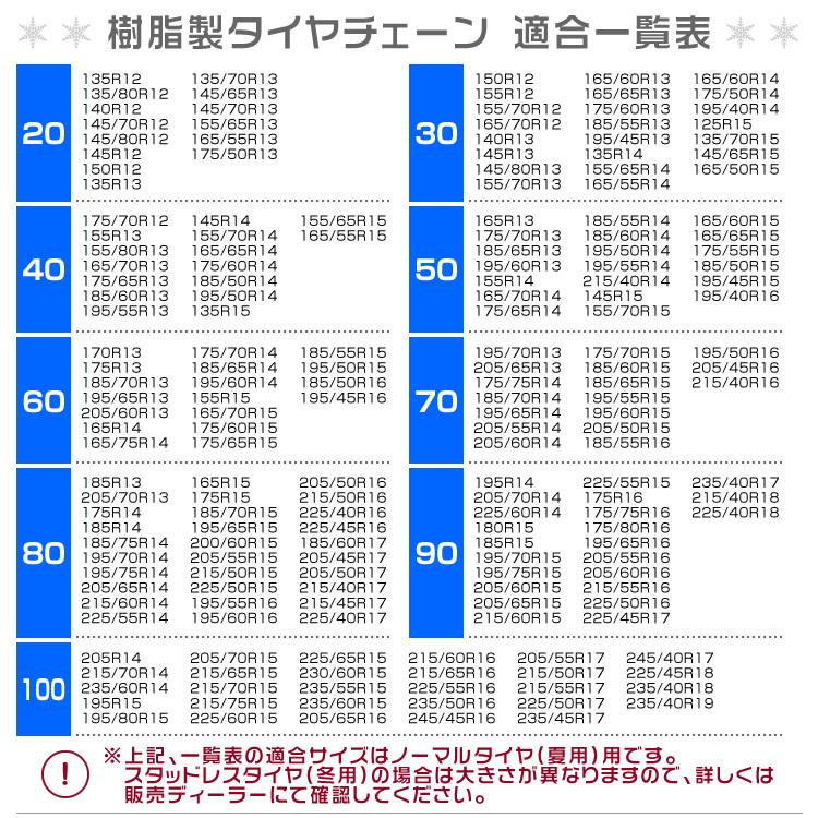 タイヤチェーン 非金属 簡単 サイズ ジャッキアップ不要 スノーチェーン タイヤ 20サイズ 30サイズ 40サイズ 50サイズ 送料無料  :KR-1:tantobazarshop - 通販 - Yahoo!ショッピング