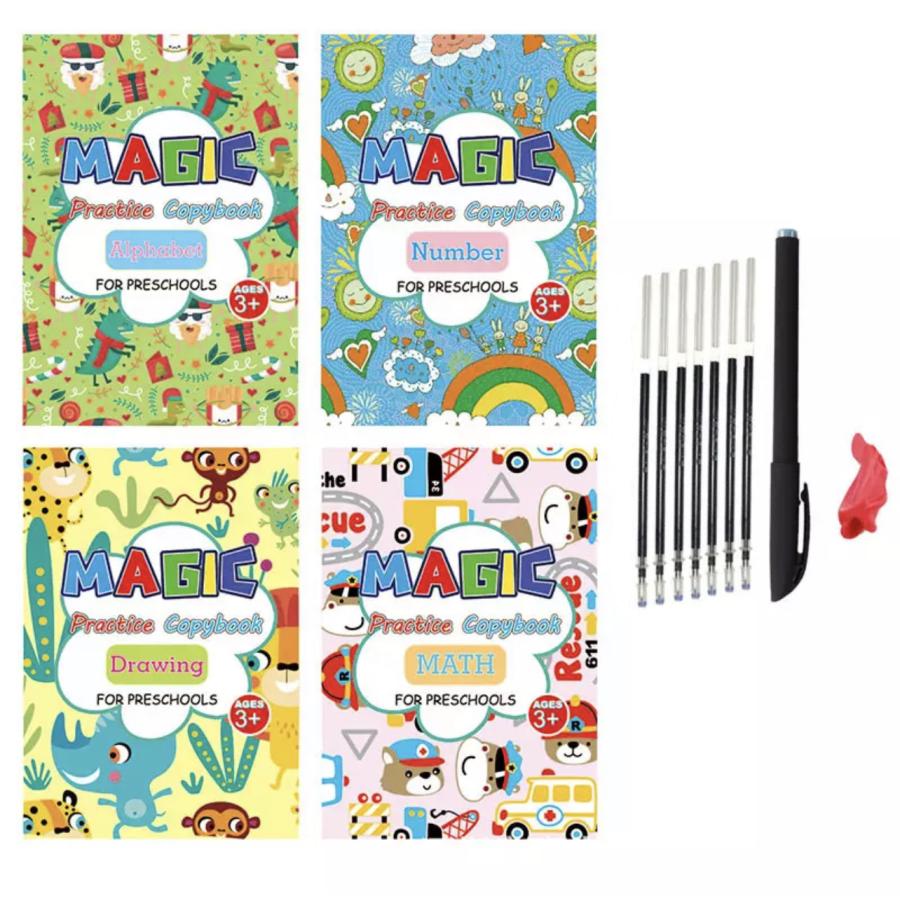 最前線の 魔法のドリル 英語 数字 絵 算数 時間がたつと消えるペン なぞり書き 4冊セット 繰り返し お絵かきセット Columbiatools Com