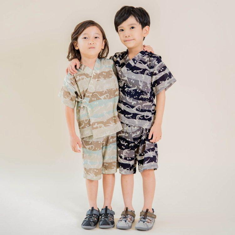 海外輸入 メール便送料無料 甚平 男の子 Ampersand アンパサンド 化石発見柄甚平 80cm 140cm 浴衣 子供 部屋着 おしゃれ キッズ 花火大会 夏祭り 綿100 コットン Aynaelda Com