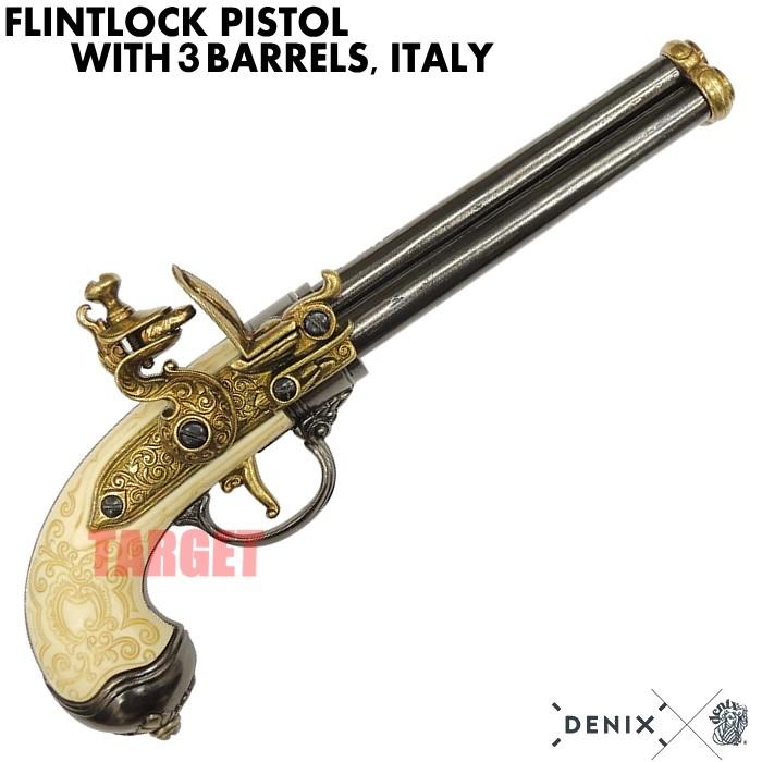 ☆DENIX 3バレル付フリントロックピストル イタリア ゴールド ☆DENIX 3バレル付フリントロックピストル イタリア ゴールド