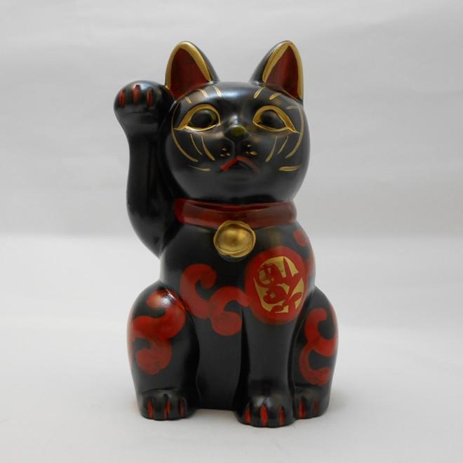 古色福猫　招き猫 招き猫・古色吉祥維新猫・小サイズ黒色・瀬戸焼 : 駄菓子とおもちゃの