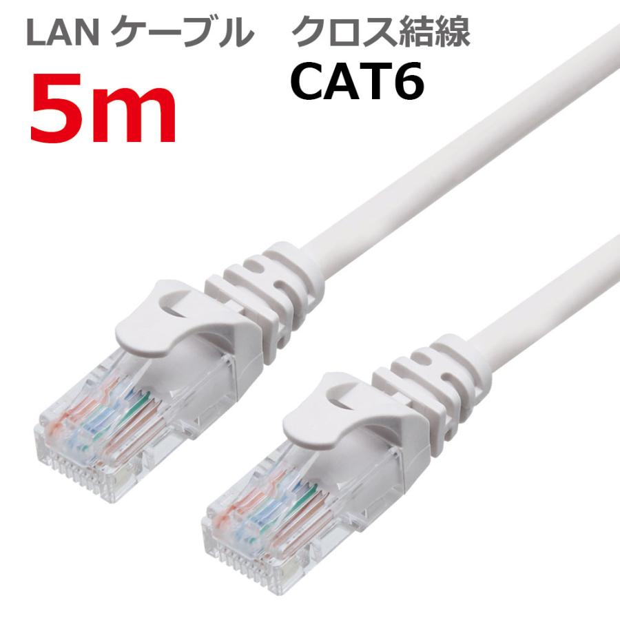 LANケーブル ランケーブル 5M CAT6 クロス結線 ライトグレー CAT6 RJ45  