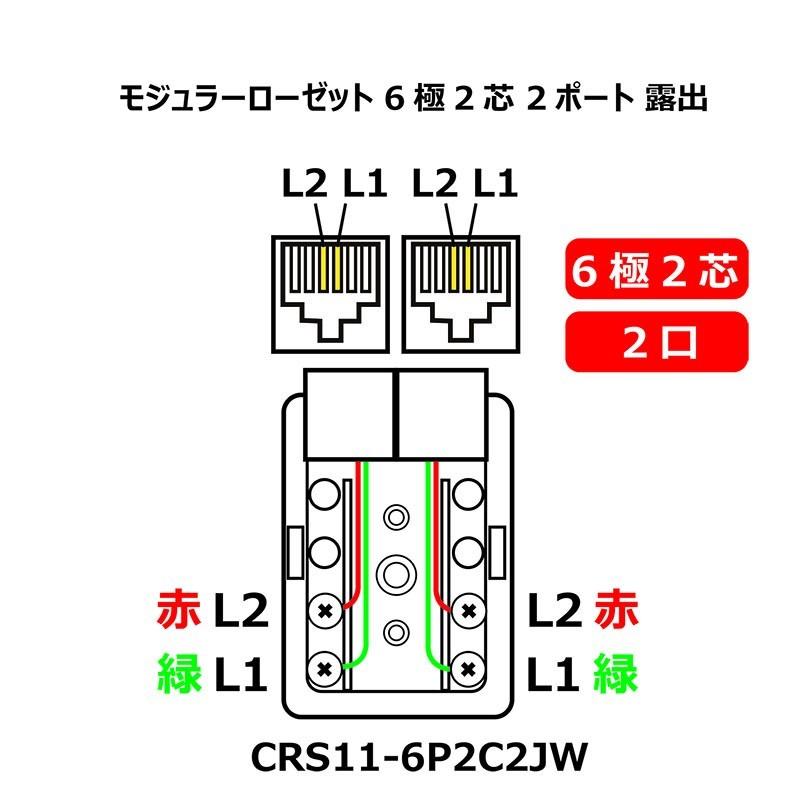 モジュラー 電話/テレホン ローゼット 露出 6極2芯 RJ11/12 2ポート (2口) 2回路 CRS11