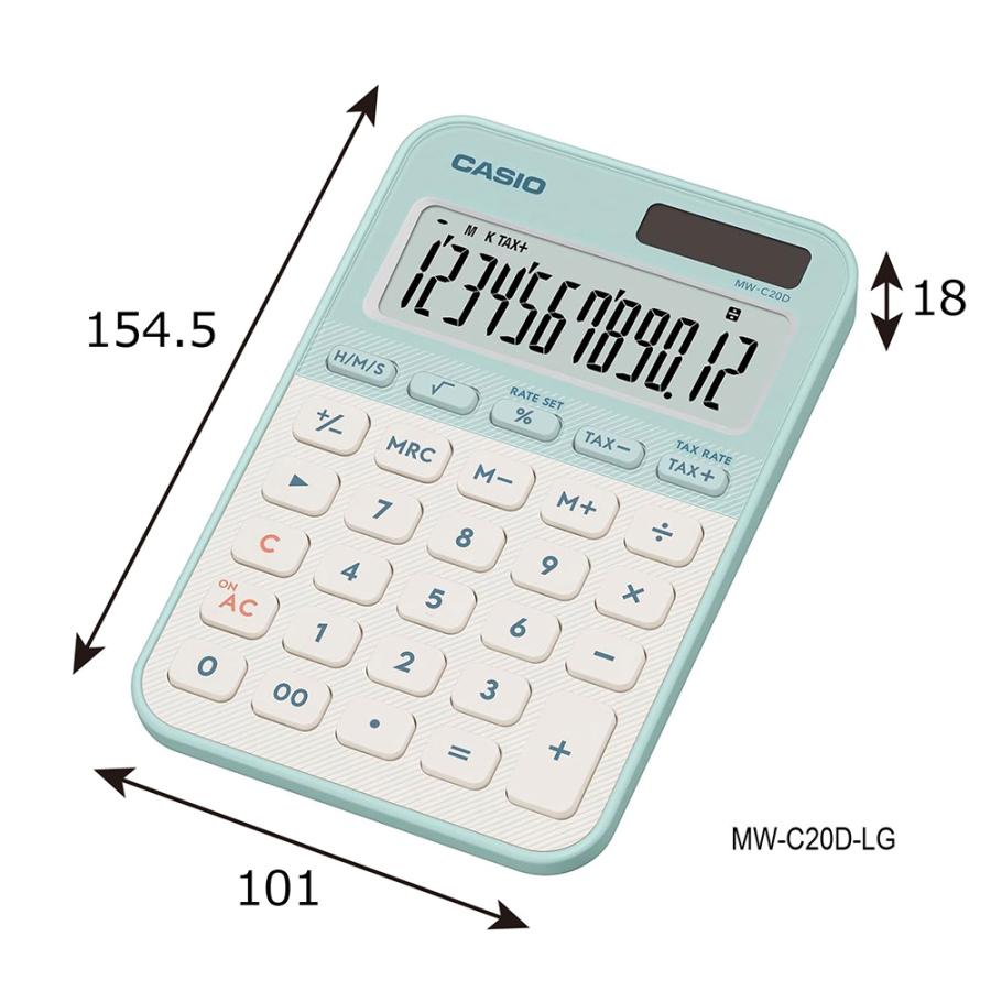 CASIO（カシオ） カラフル電卓 ミニジャストタイプ 12桁 [ 卓上 時間