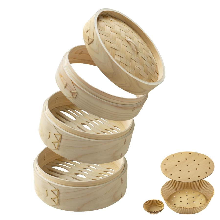 【正規品】蒸気の強さUP！ 軽量型ヒノキ 21cm 深さ調整輪 セイロ専用用紙 60枚付_ 【 滴水製作所 】特許出願中 檜 ヒノキ 蒸篭 せいろ 蒸し器 国産の檜を使用 | 