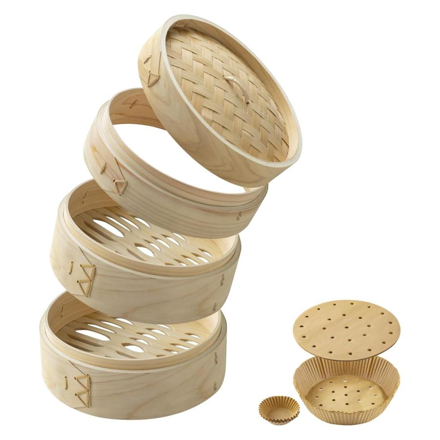 【正規品】蒸気の強さUP！ 軽量型ヒノキ 24cm 深さ調整輪 セイロ専用用紙 60枚付_ 【 滴水製作所 】特許出願中 檜 ヒノキ 蒸篭 せいろ 蒸し器 国産の檜を使用 | 