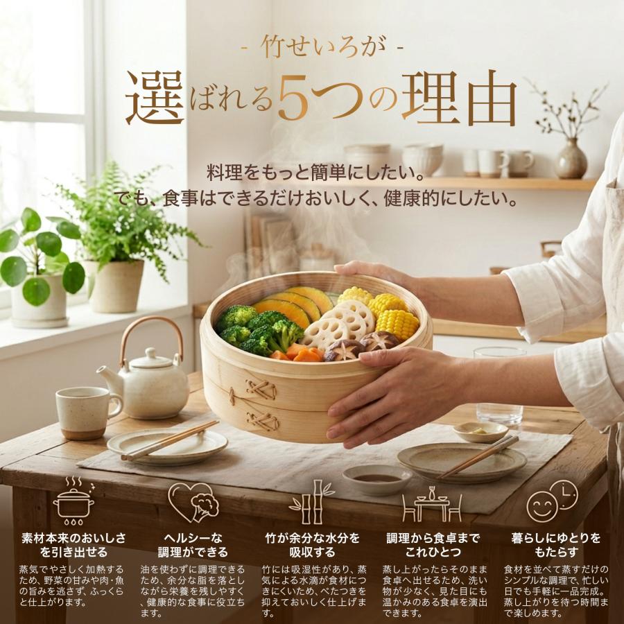 新生活【LDK掲載A+】 滴水製作所 竹 セイロ 21cm 直火・IH対応 本格