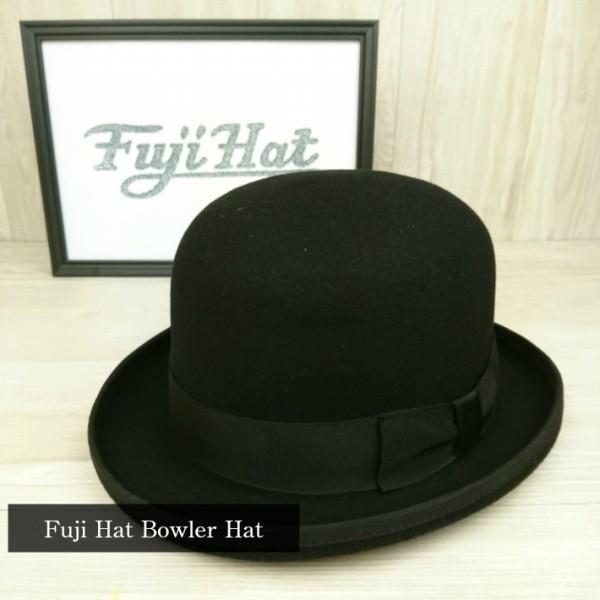 帽子 ウール フェルトハット ボーラーハット ダービーハット 山高帽 山高帽子 カラー 黒 ブラック　BLACK ブランド Fuji Hat フジハット｜tarutaru｜02