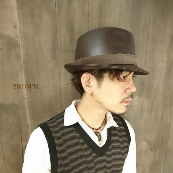 帽子 中折れハット レザーハット イタリアンレザー メンズ 紳士 ギフト