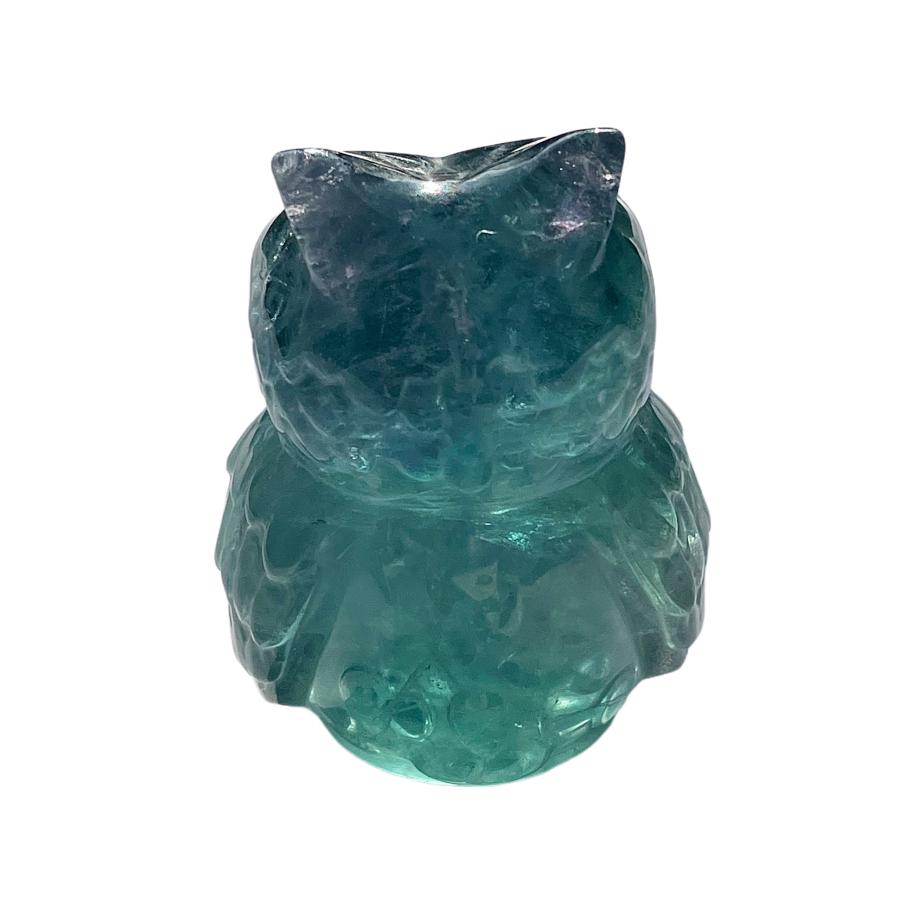 【縁起物】☆フローライトフクロウ置物☆ 1点物】縁起物 フローライト 40x27x24mm フクロウ彫刻 置物 _CG5961