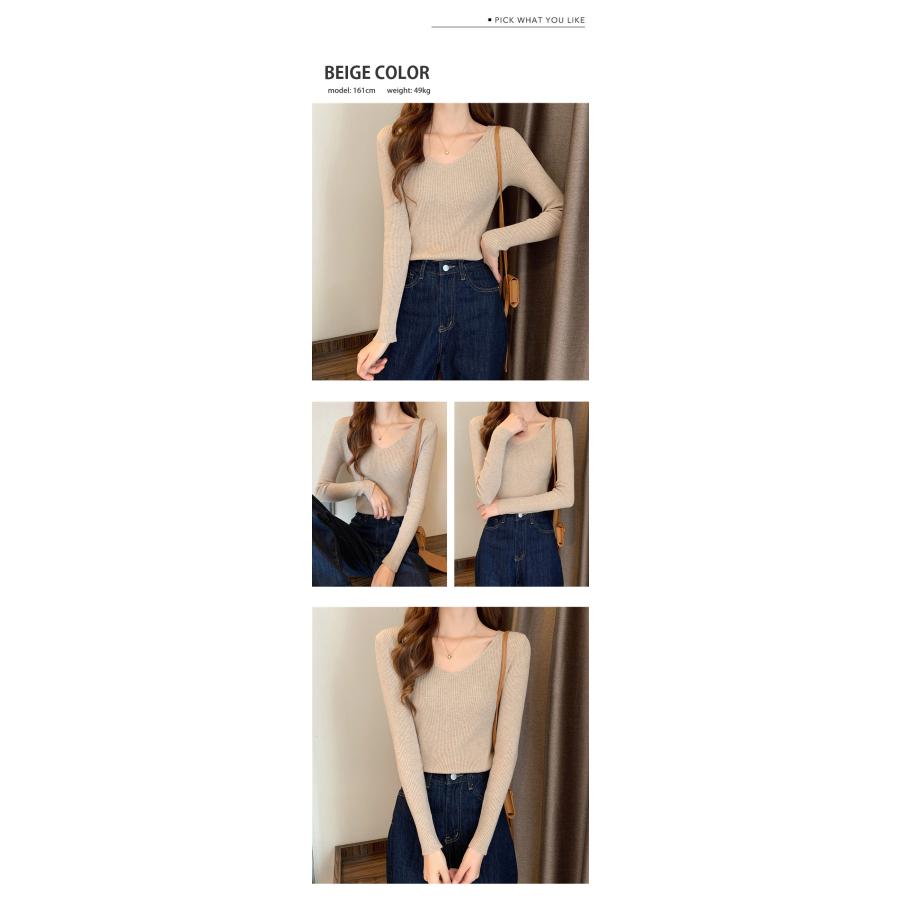 ニット カットソー レディース リブニット トップス セーター 長袖 リブセーター Vネック 長袖ニット プルオーバー インナー おしゃれ かわいい ストレッチ 爆買 |  | 21