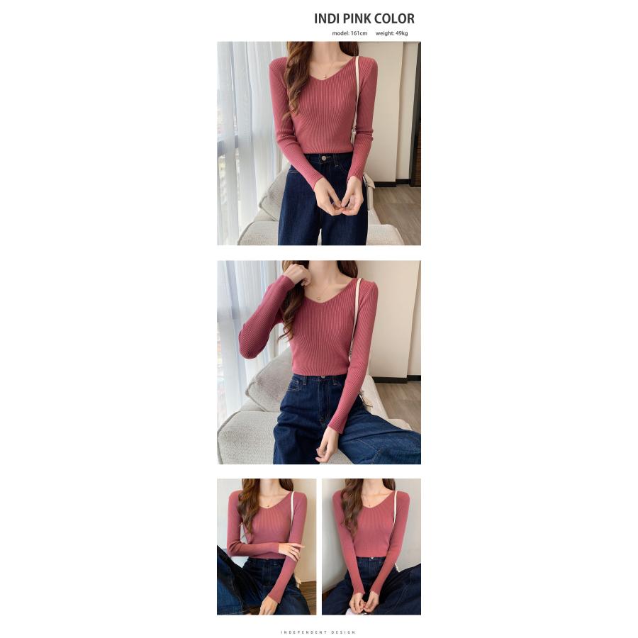 ニット カットソー レディース リブニット トップス セーター 長袖 リブセーター Vネック 長袖ニット プルオーバー インナー おしゃれ かわいい ストレッチ 爆買 |  | 24