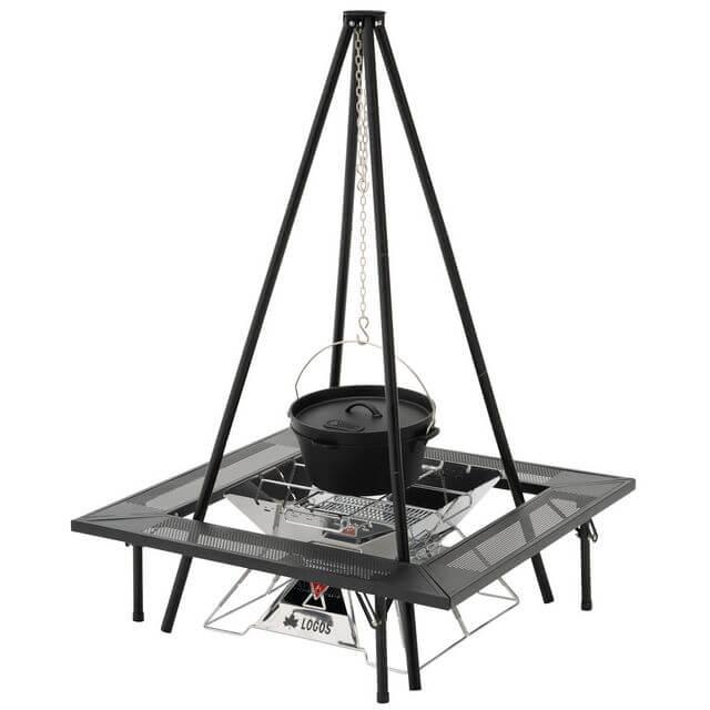 【③点セット】LOGOS ロゴス 囲炉裏テーブル/クワトロポッド/ツールラック LOGOS/ロゴス アイアン囲炉裏テーブル キャンプの焚き火をする時に便利