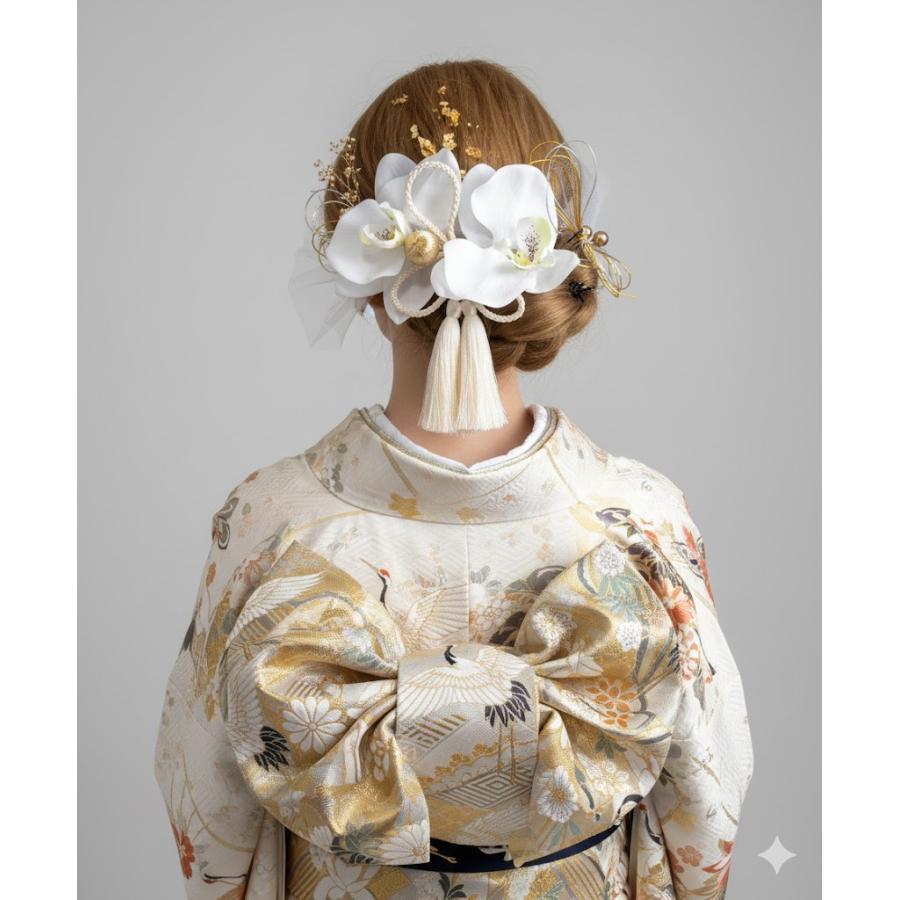 髪飾りTata8】高級胡蝶蘭×2 成人式 振袖 結婚式 卒業式 袴 着物 和装