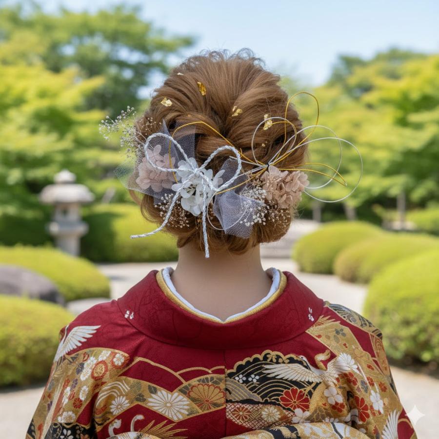 和装髪飾り　成人式　卒業式　袴　結婚式 水引 鞠玉 白無垢 袴 振袖 着物 和装 髪かざり 成人式 卒業式 結婚式
