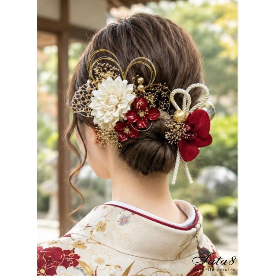 髪飾り]高級造花 ダリア×胡蝶蘭 成人式 振袖 卒業式 袴 結婚式 前撮り