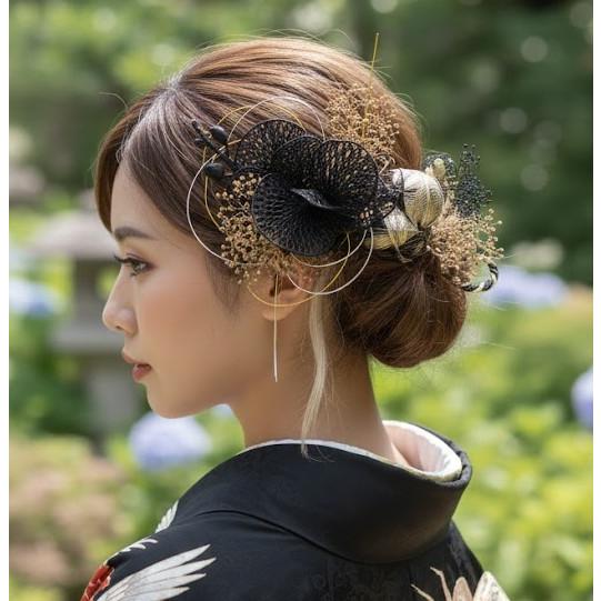 髪飾り 成人式 振袖 卒業式 袴 結婚式 豪華胡蝶蘭造花 水引き・和玉付