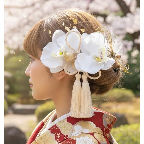 髪飾り 卒業式 袴 結婚式 成人式 振袖 前撮り ヘアピン付 胡蝶蘭2輪