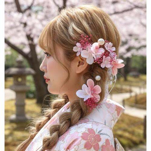 日本製 春桜髪飾り 卒業式 袴 結婚式 成人式 振袖 和装 着物 ヘッド