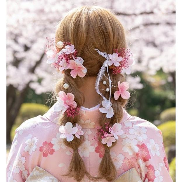 日本製 春桜髪飾り 卒業式 袴 結婚式 成人式 振袖 和装 着物 ヘッド