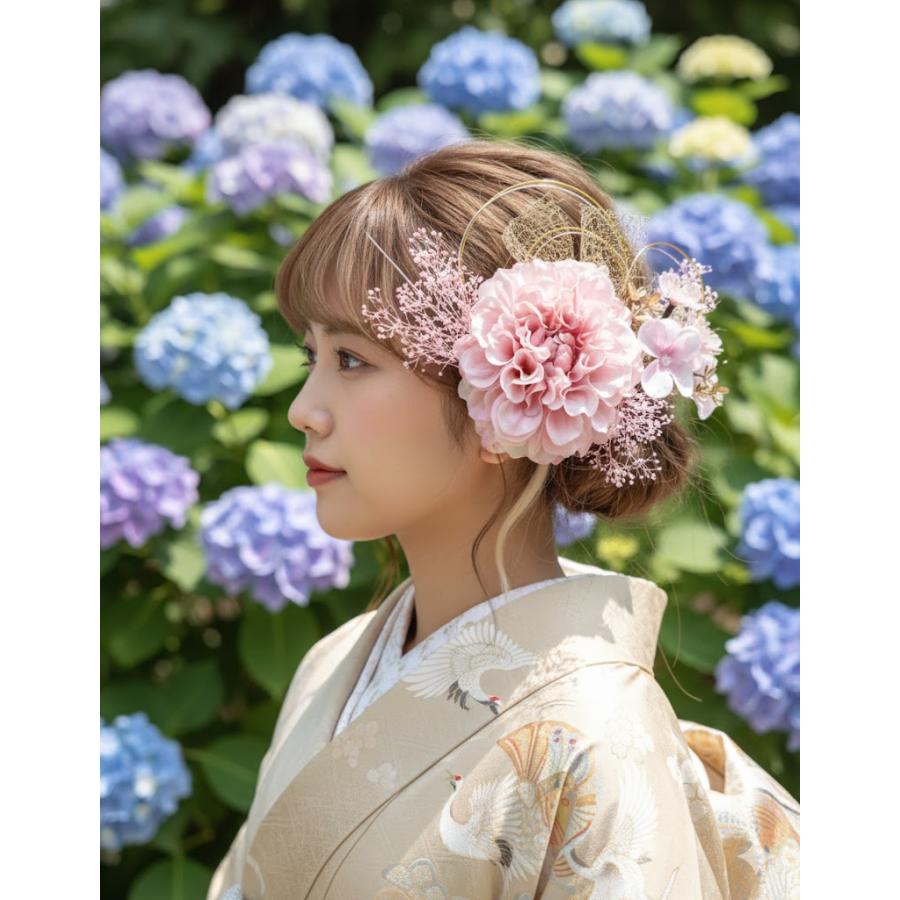 髪飾り】桜×大輪造花ダリア 卒業式 袴 成人式 振袖 結婚式