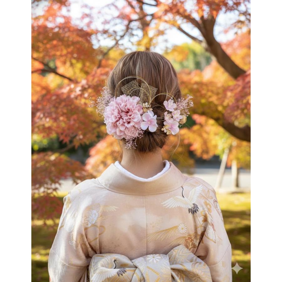髪飾り】桜×大輪造花ダリア 卒業式 袴 成人式 振袖 結婚式
