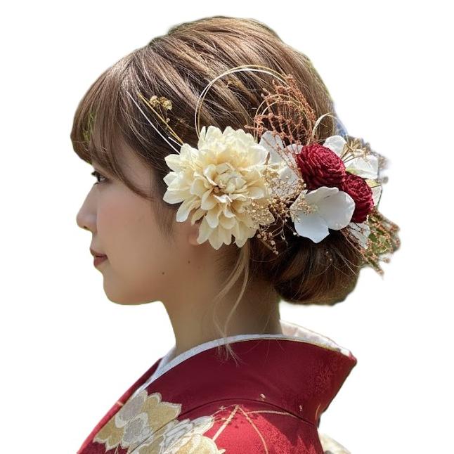 髪飾りViVi～簪&amp;金ビラ付き・豪華白黒赤ダリア～成人式 結婚式 花魁 かんざし 髪飾りViVi～簪&金ビラ付き・豪華白黒赤ダリア～成人式 結婚式 花魁