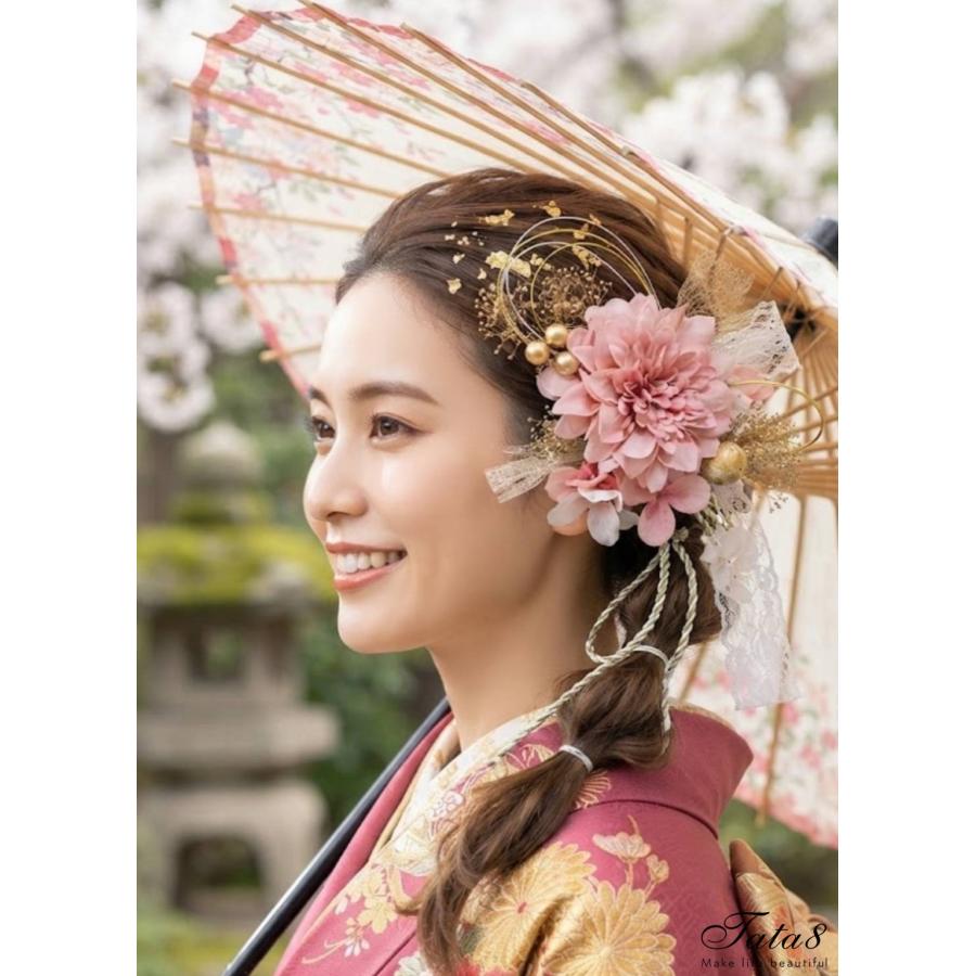 国産ダリア 胡蝶蘭髪飾り 成人式 二十歳のつどい 卒業式 結婚式 振袖