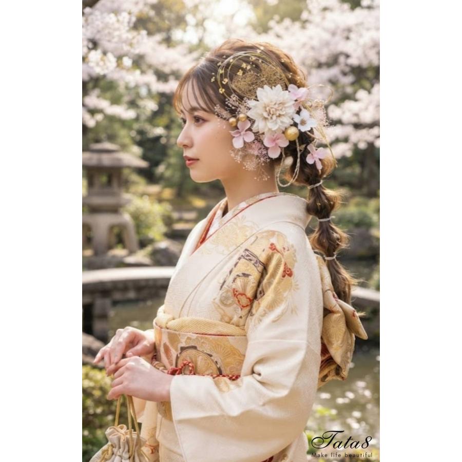 国産ダリア 胡蝶蘭髪飾り 成人式 二十歳のつどい 卒業式 結婚式 振袖