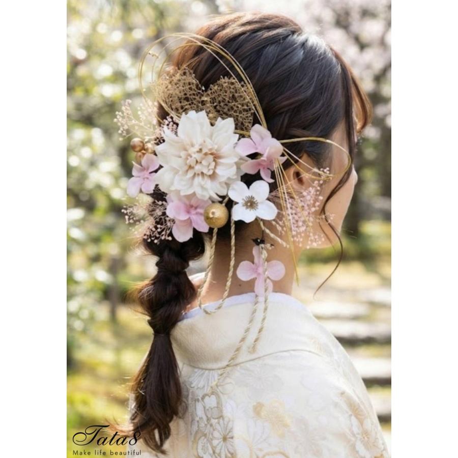 国産ダリア 胡蝶蘭髪飾り 成人式 二十歳のつどい 卒業式 結婚式 振袖