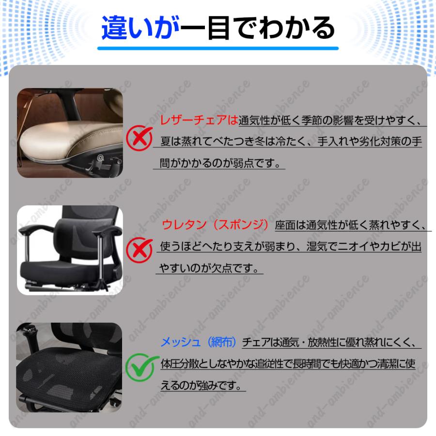 オフィスチェア 人間工学 パソコンチェア メッシュ 9Dアーム 8Dヘッドレスト 肘付き 回転 昇降 静音PUキャスター 座面調整 椅子 デスクチェア 在宅勤務 腰痛対策_10