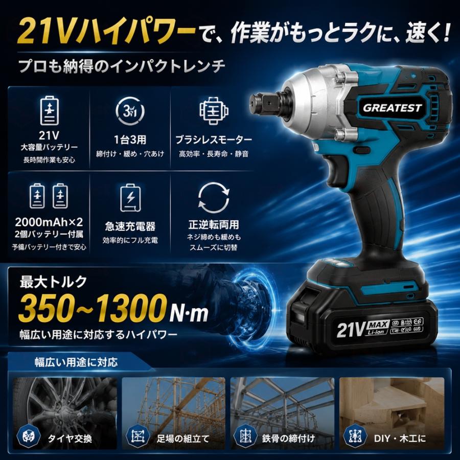 正規品 インパクトレンチ タイヤ交換 充電式 電動インパクトドライバー
