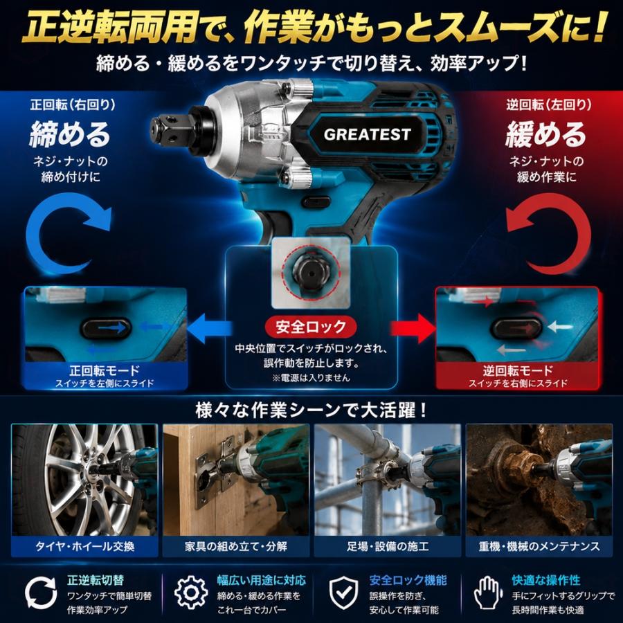 正規品 インパクトレンチ タイヤ交換 充電式 電動インパクトドライバー