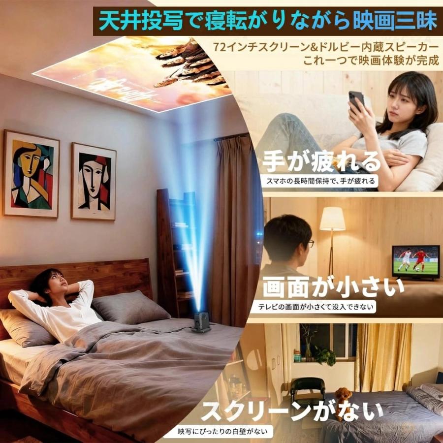 プロジェクター 小型 家庭用 天井投影 スマホと繋げる 4K対応 超高清