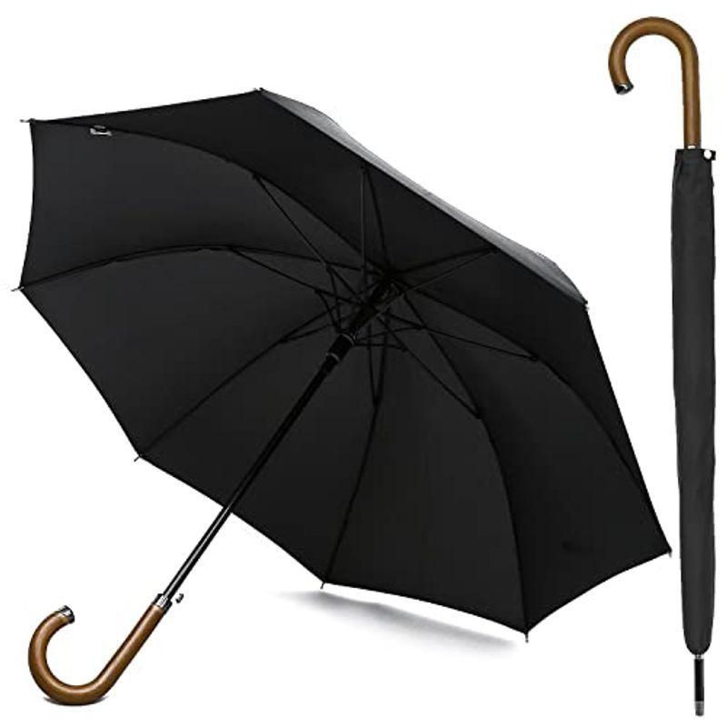 傘 メンズ 長傘 大きい 140cm ワンタッチ 雨傘 木製ハンドル 丈夫 グラスファイバー メンズ レディース 兼用 撥水 通学 通勤 梅
