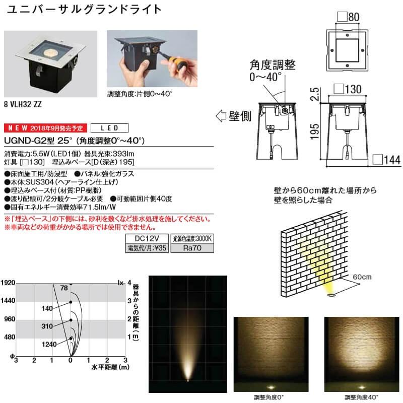 エクステリアライト　外構照明　12V美彩　UGND-G2型　ユニバーサルグランドライト　LIXIL　門灯　25°(角度調整０度〜40度)　ガーデンライト　8VLH32ZZ　屋外玄関照明