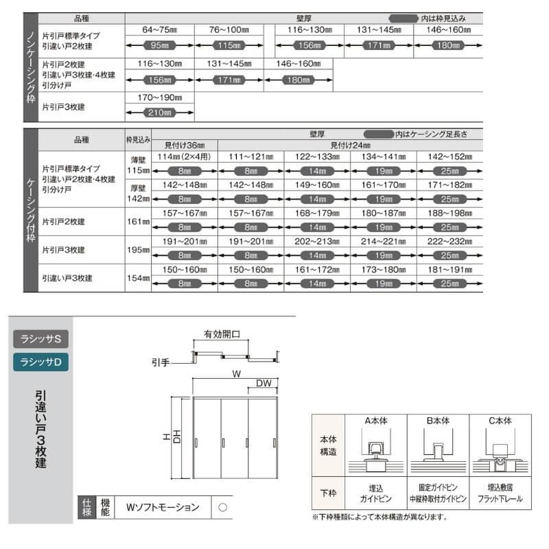 可動間仕切り リクシル ラシッサD キナリモダン 引違い戸 3枚建 AKMHT-LZE ノンケーシング枠 2420/2423 室内引き戸 リフォーム DIY_3