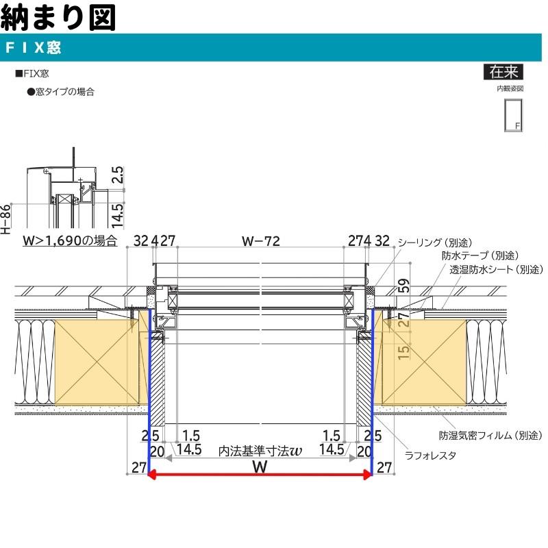 ＦＩＸ窓 半外付 06915 エピソードII ＮＥＯ W730×H1570 mm YKKap 断熱 樹脂アルミ複合 サッシ 引き違い 窓 リフォーム DIY｜tategushop｜08