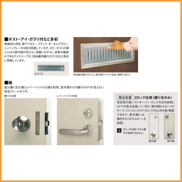 ロンカラーフラッシュドア 半外付型 0618/07818/0818 ガラリ付 握り玉/レバーハンドル 汎用ドア 玄関ドア 勝手口ドア リクシル LIXIL 交換 リフォームの画像