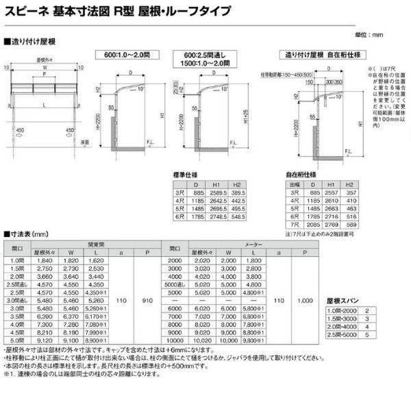 テラス屋根 スピーネ リクシル 間口3000×出幅1185mm 造り付け屋根タイプ 屋根R型 耐積雪対応強度50cm 自在桁 リフォーム DIY_6
