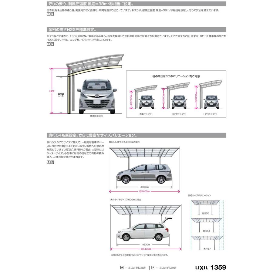 カーポート 4台駐車場 W5417×L10028 ネスカF 2台用 縦2連棟 54-50型 熱線吸収ポリカーボネート屋根材 リクシル/LIXIL 車庫 ガレージ 本体 ネスカ 旧Fワイド