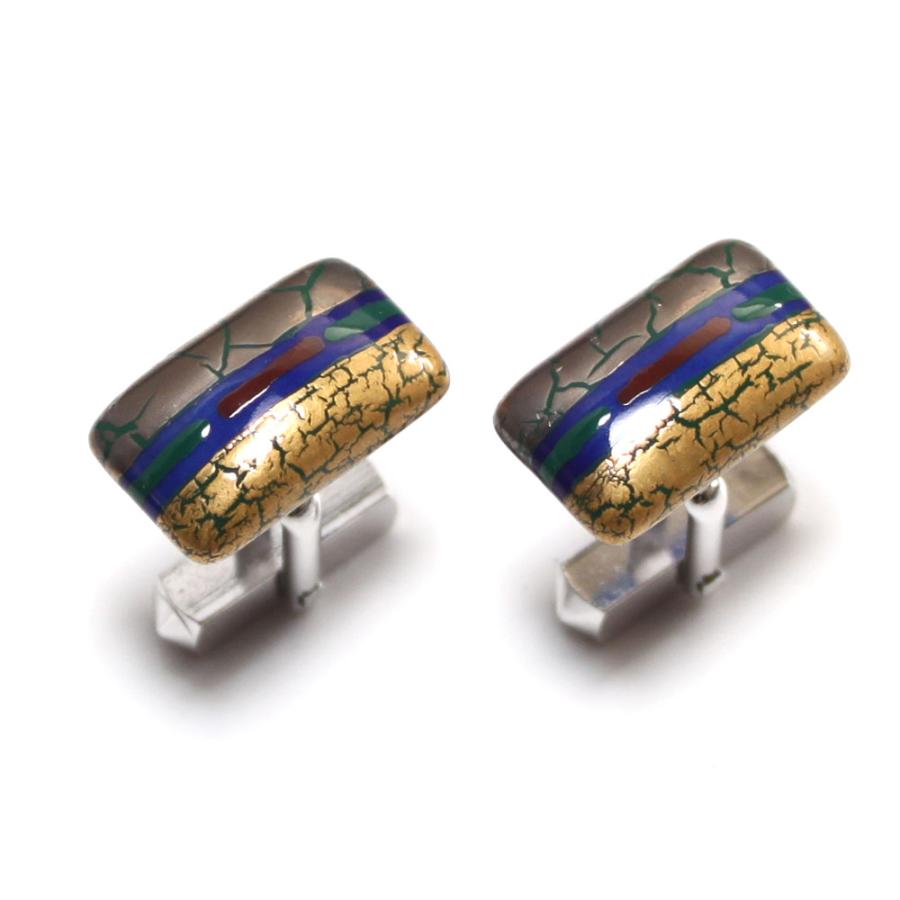 伊万里焼有田焼で知られる陶芸磁器カフス・カフスボタン。瑠璃釉金彩貫入。