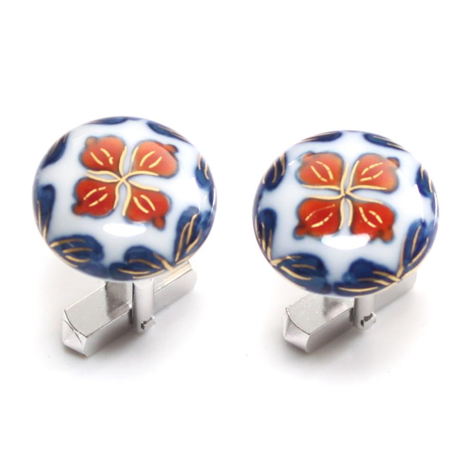 有田焼伊万里焼で知られる陶芸磁器カフス・カフスボタン。染錦紋様。