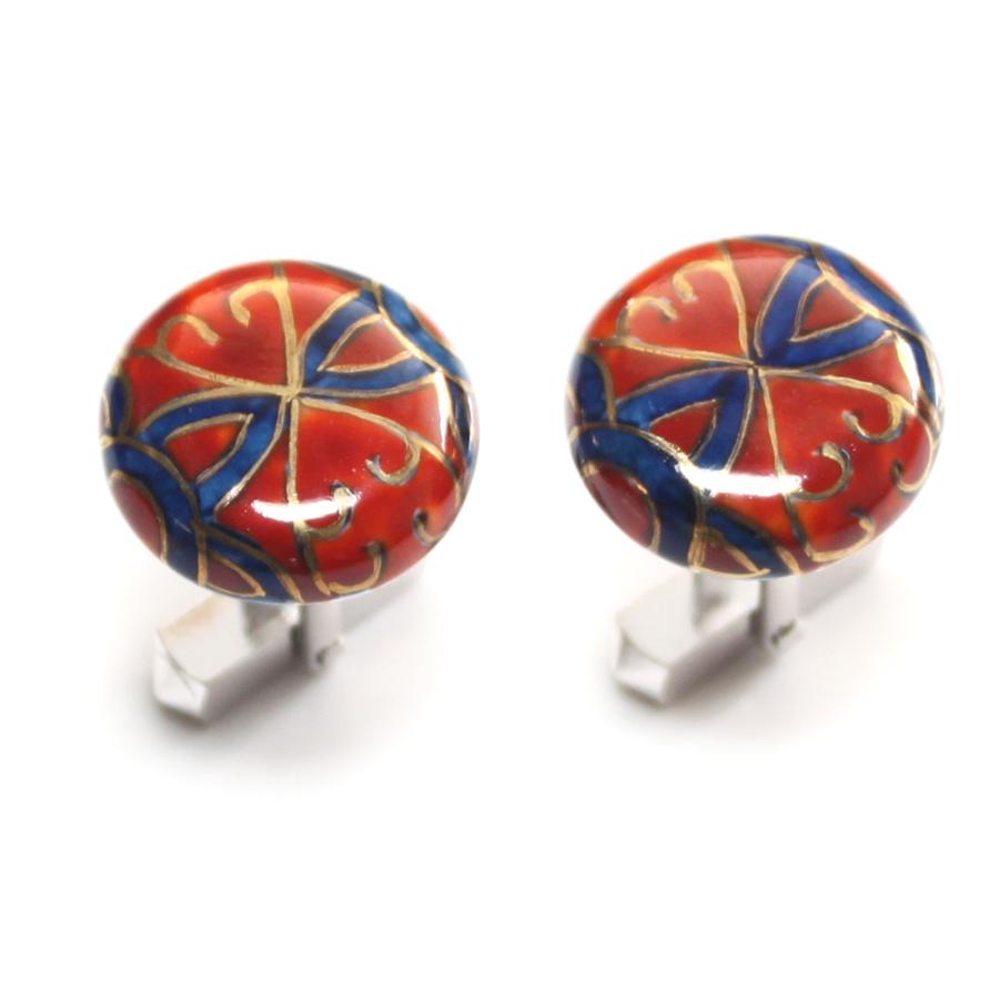 有田焼伊万里焼で知られる陶芸磁器カフス・カフスボタン。染錦赤古  